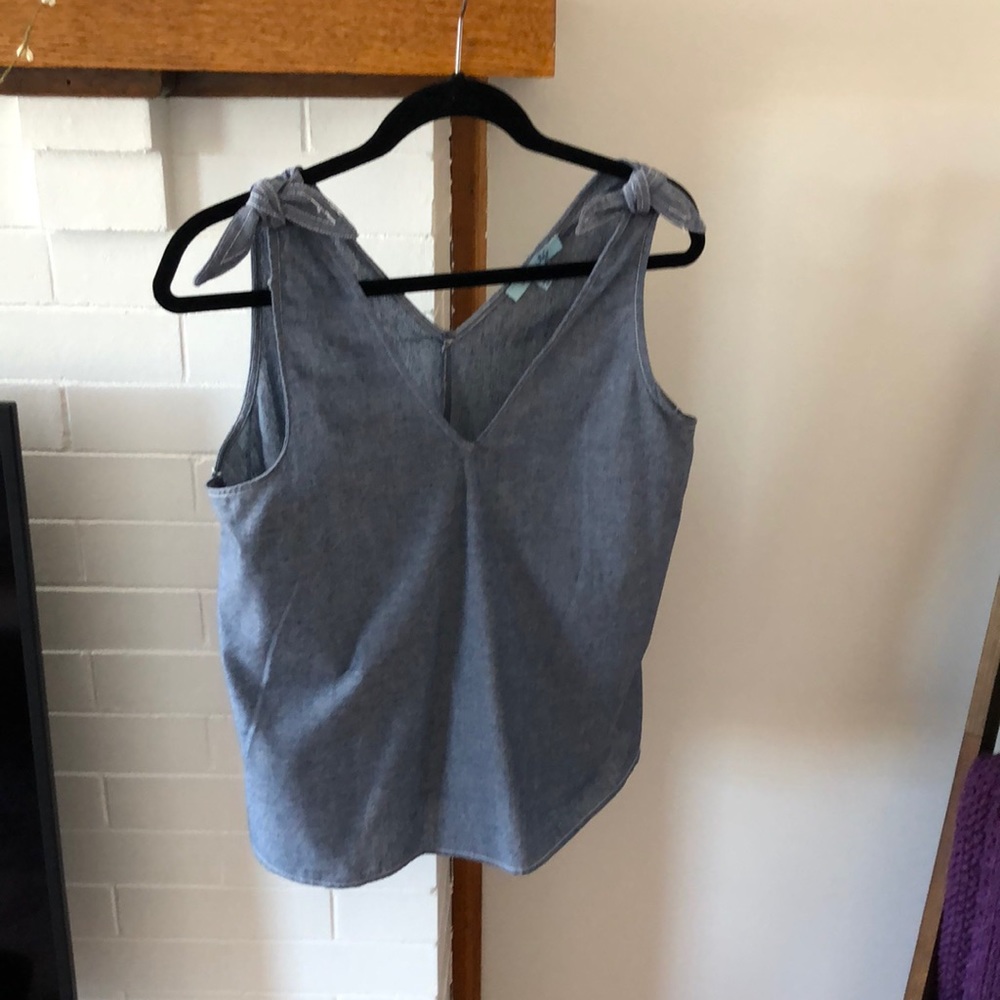 She and Sky chambray tie shoulder top